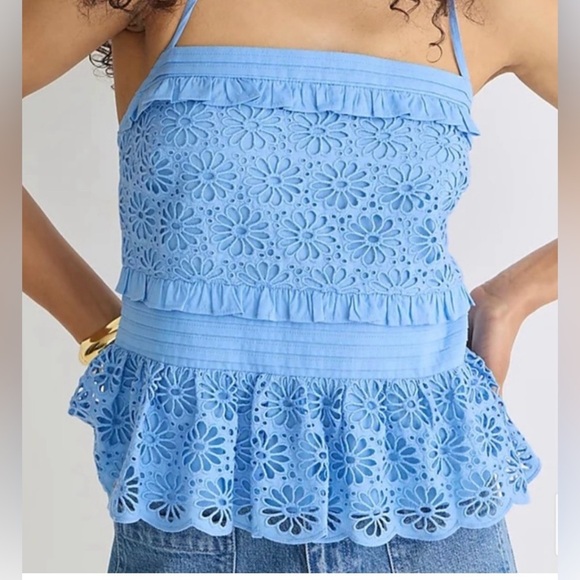 💙NWT! J.Crew Cross-back Smocked-Waist Eyelet Top, Size XS💙 - Picture 6 of 14